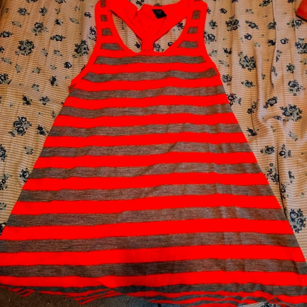 Neon Orange and Grey Horizontal Stripe Tank Top